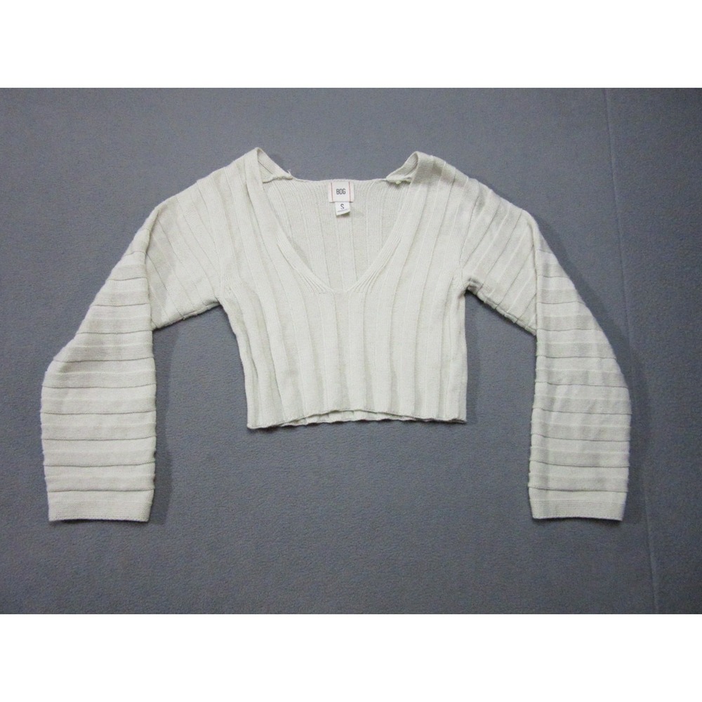 BDG Sweater Womens Small Beige Excellent Ribbed Knit Cropped Plunge Pullover
